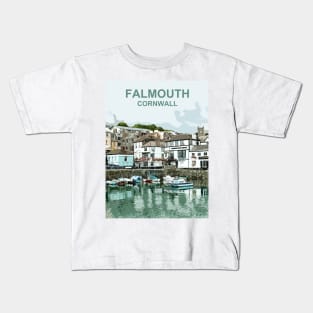 Cornwall, Falmouth Harbour. Travel poster. Cornish gift Kids T-Shirt